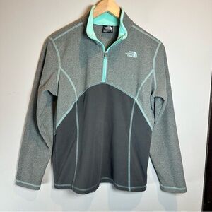 The North Face Girl’s Gray Teal Fleece Outdoor Quarter Zip Cozy Pullover Sweater